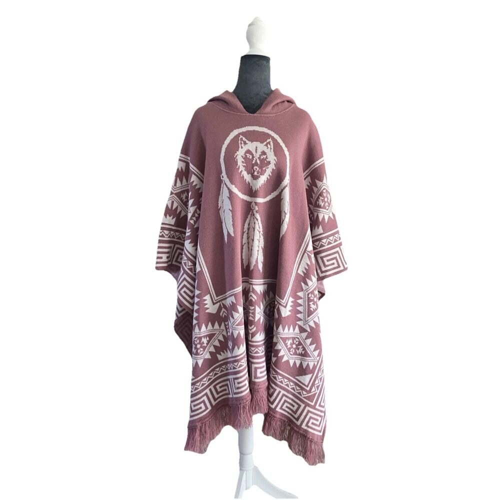 Poncho Alpaca Tribal Wolf Dream Catcher Women’s SOFT Pink Hoodie Oversized Boho